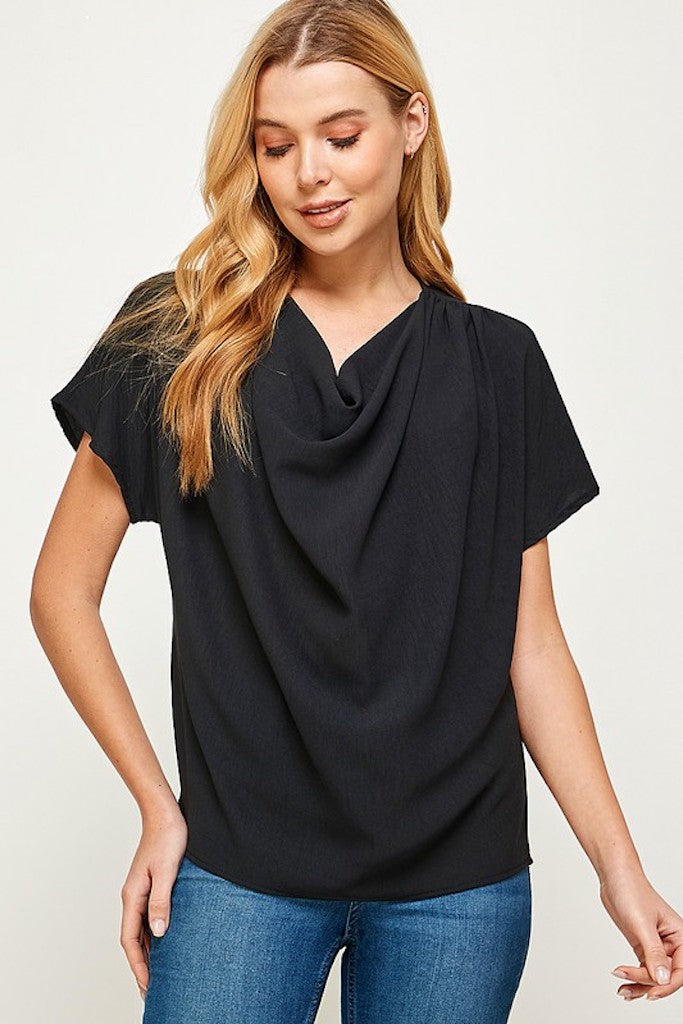 Into The Unknown Cowl Neck Top - Black