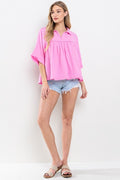 No Cares Babydoll Top- Pink