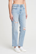 Just A Fling Distressed Straight Leg Jeans- Light Wash