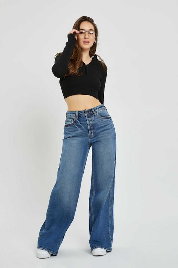 Feeling Bold Wide Legs Jeans - Dark Wash