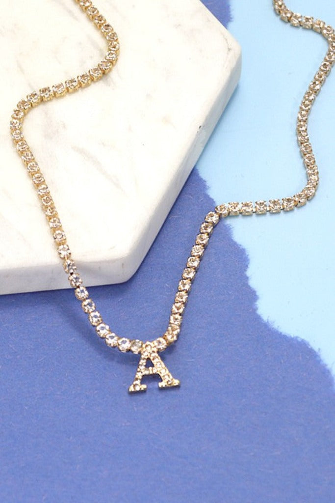 Rhinestone Chain Initial Necklace