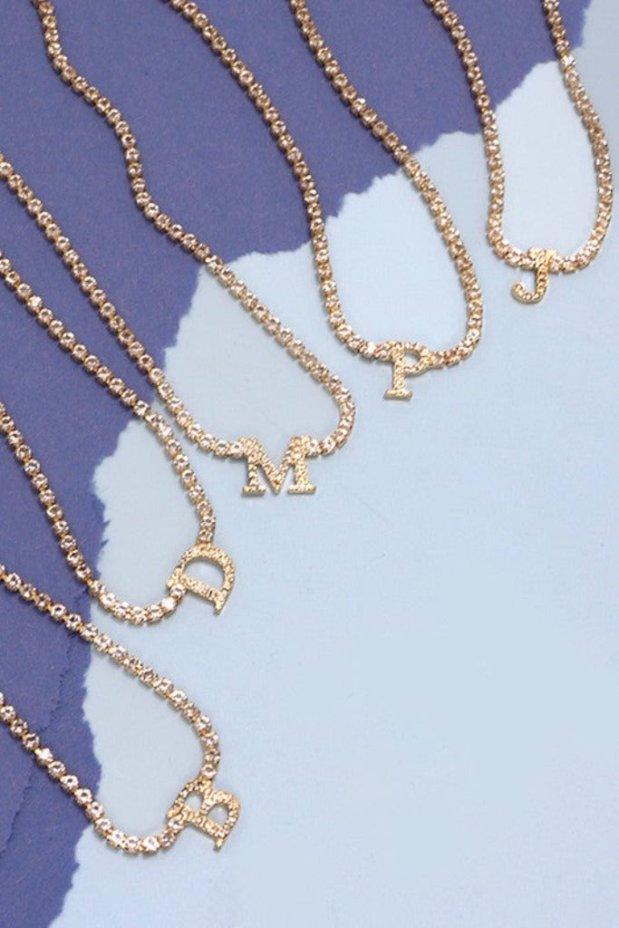 Rhinestone Chain Initial Necklace