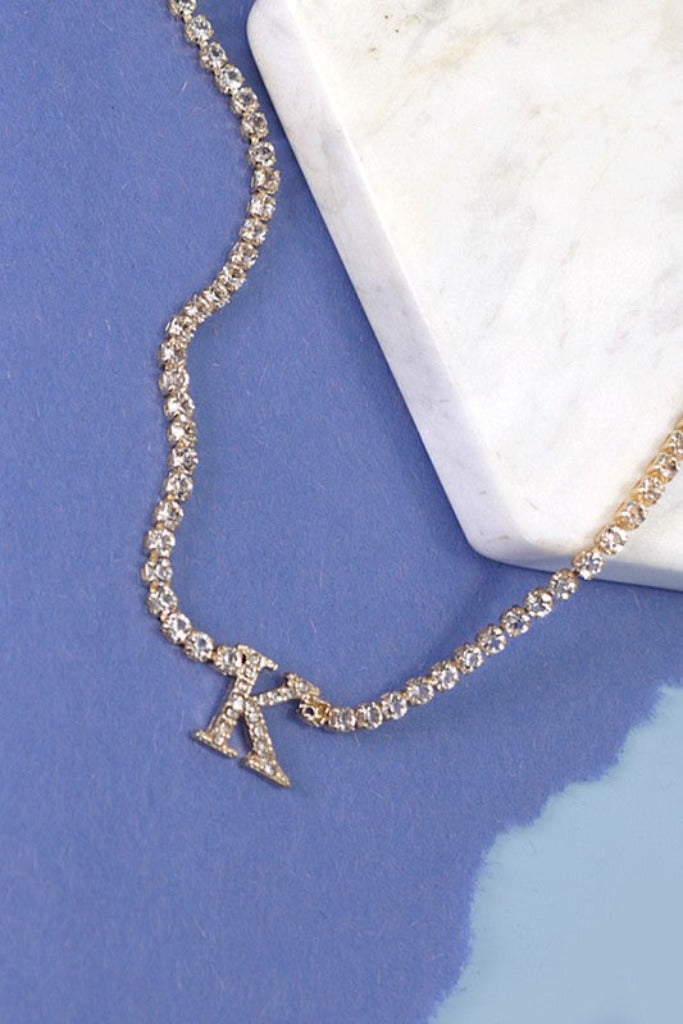 Rhinestone Chain Initial Necklace