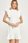 Back In Business Ruffle Dress- Ivory