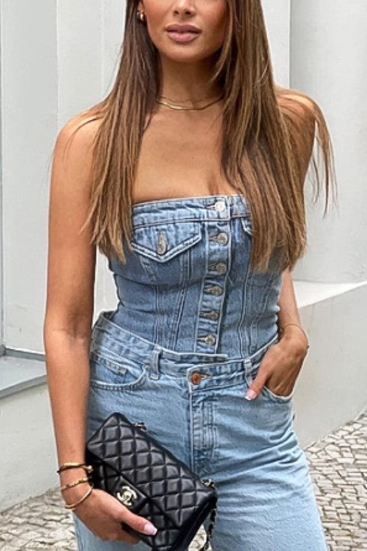 Look Me Up Tube Top- Light Denim