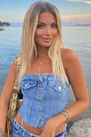 Look Me Up Tube Top- Light Denim