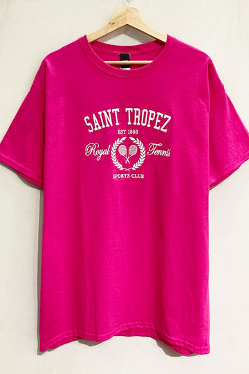 Saint Tropez Embroidered Tee- Fuschia