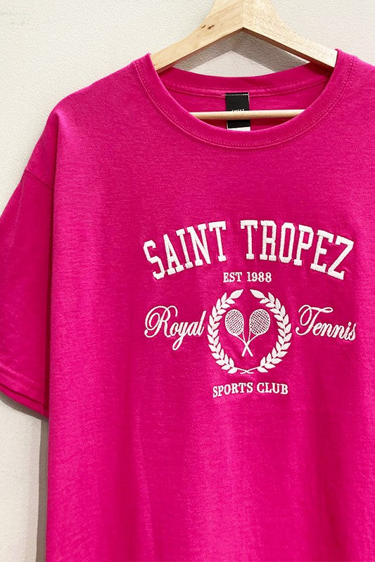 Saint Tropez Embroidered Tee- Fuschia