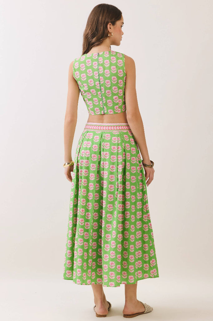 Hot To Handle Floral Maxi Skirt - Green