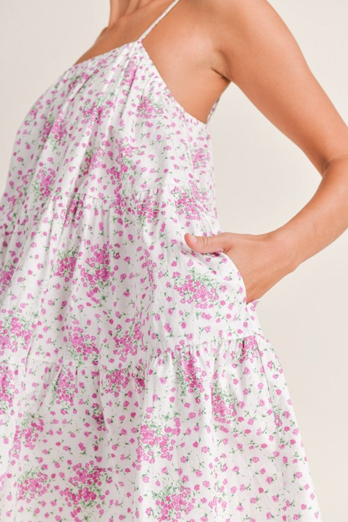 Kaleen Floral Mini Dress- Magenta Multi
