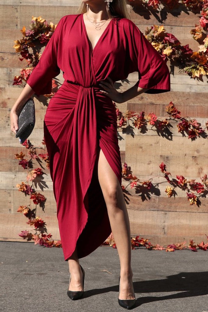 The Long Game Midi Dress- Maroon