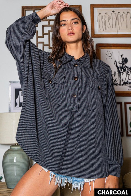 Only Yours Henley Top- Charcoal