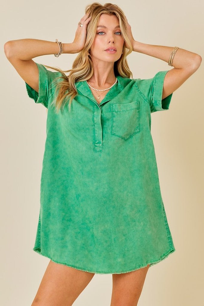 Joanie Shirt Dress- Washed Green