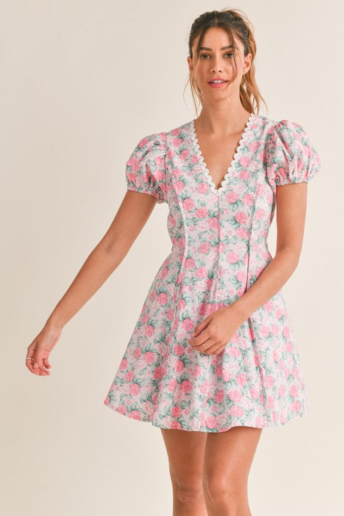 Maggie Floral Mini Dress- Pink