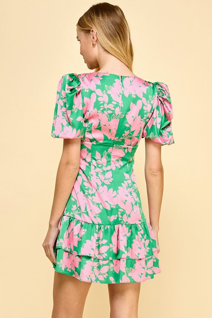 Lilo Floral Mini Dress- Green/Pink