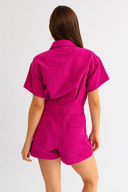 Don&#039;t Call Me Corduroy Romper- Magenta