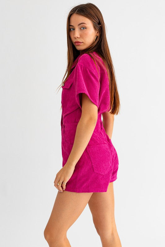 Don&#039;t Call Me Corduroy Romper- Magenta
