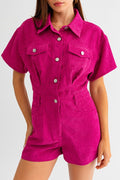 Don't Call Me Corduroy Romper- Magenta
