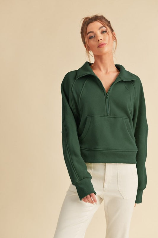 More To Say Cropped Sweatshirt- Dark Green
