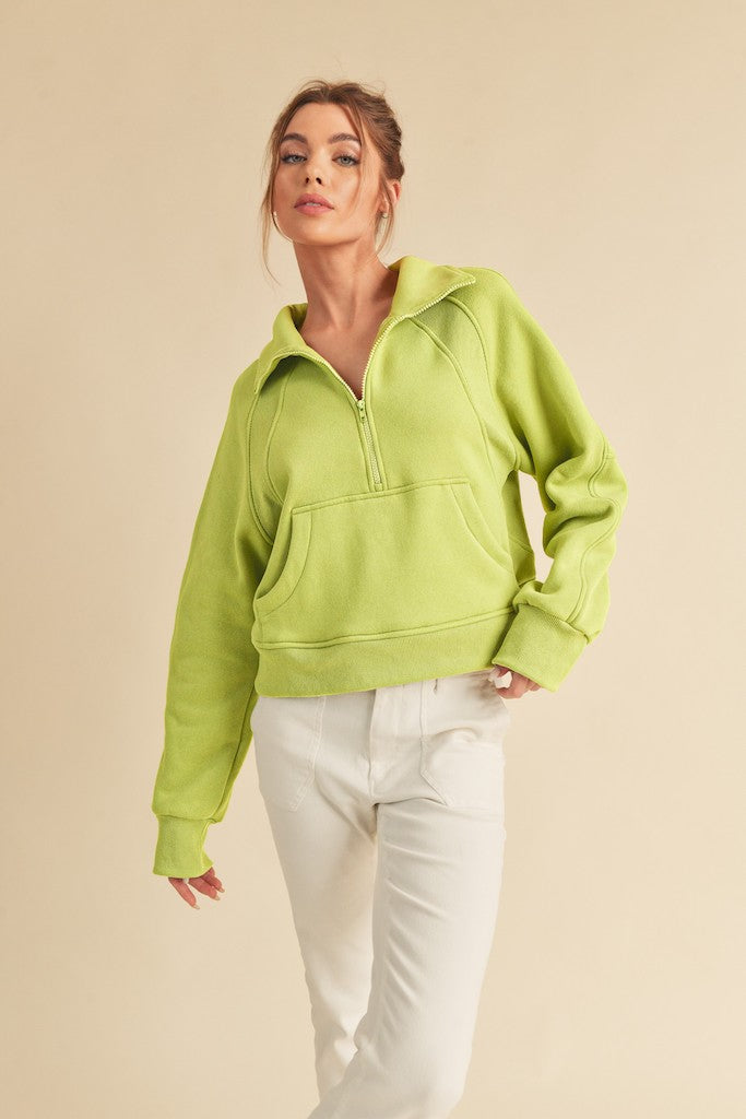 More To Say Cropped Sweatshirt- Lime