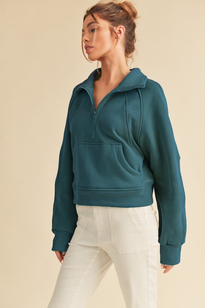 More To Say Cropped Sweatshirt- Teal
