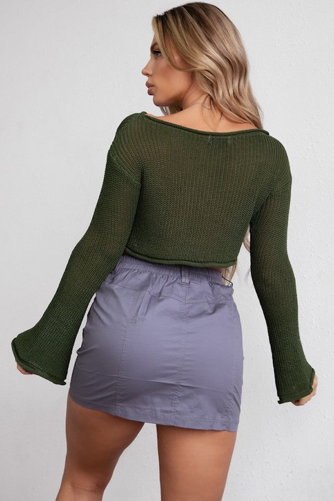 Love Me Back Cargo Skirt- Grey