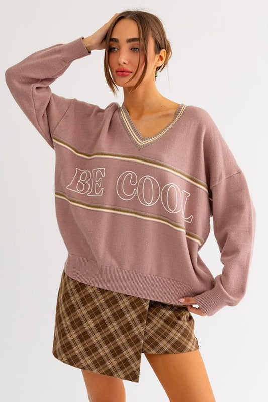Be Cool Varsity Sweater- Mauve