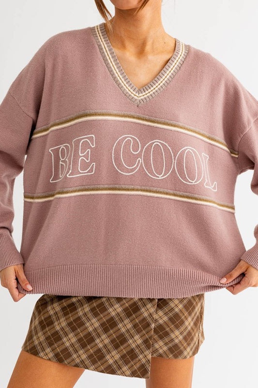 Be Cool Varsity Sweater- Mauve
