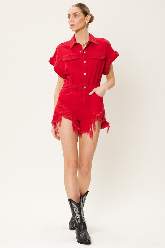 Choose Your Path Romper- Red