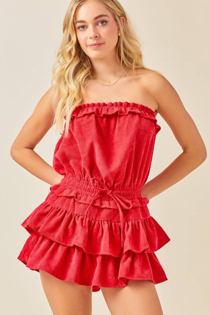 Flashing Lights Romper- Red