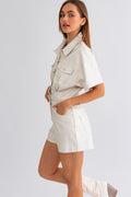 Don't Call Me Pleather Romper- Ivory