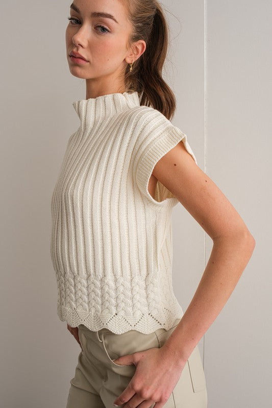 Ava Turtleneck Sweater Vest- Ivory