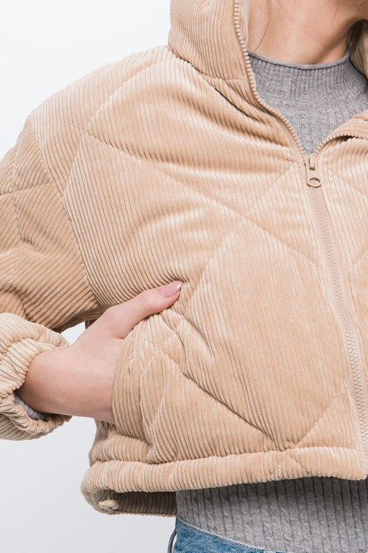 Make Your Mark Cropped Puffer Jacket- Beige