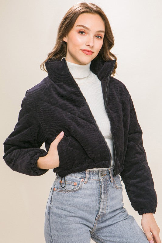 Make Your Mark Cropped Puffer Jacket- Black