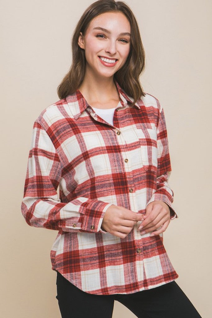 So Exclusive Button Up Flannel- Red