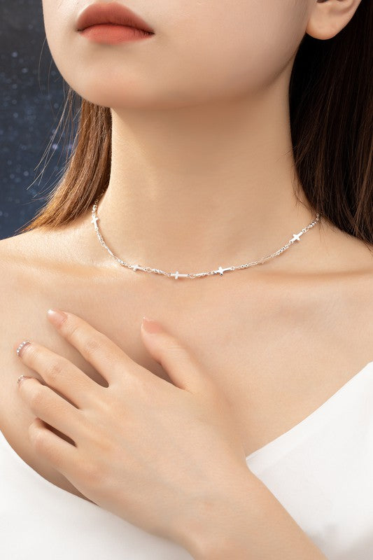 Be Still Cross Necklace- Silver