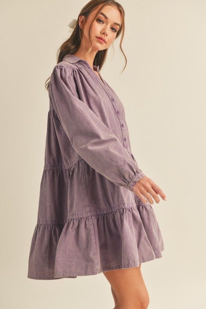 Kaylie Denim Mini Dress- Purple