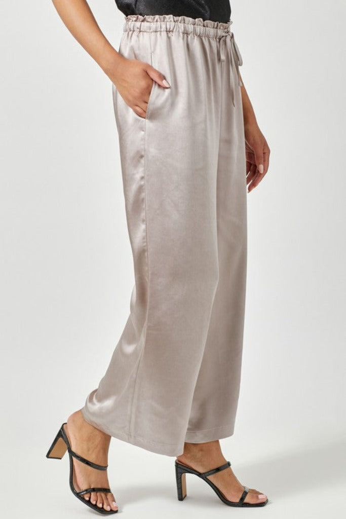 Go The Distance Satin Pants- Taupe