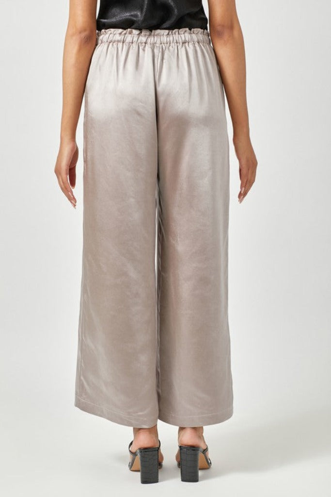 Go The Distance Satin Pants- Taupe