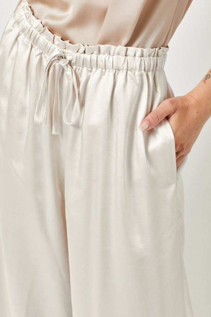 Go The Distance Satin Pants- Cream