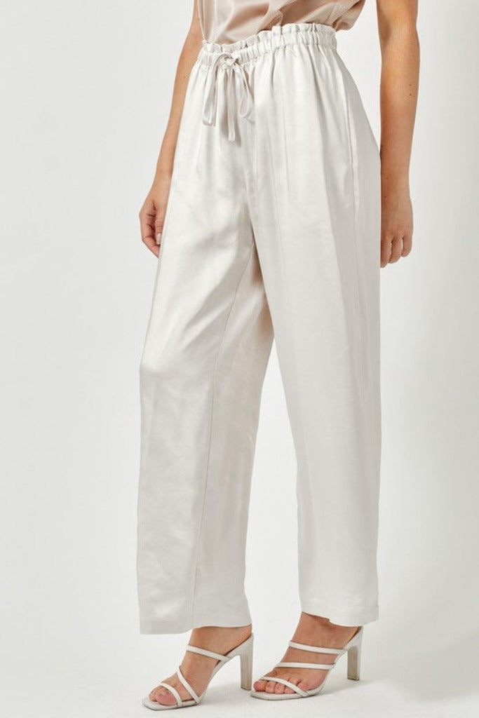Go The Distance Satin Pants- Cream
