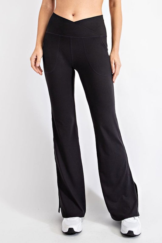 Morning Strolls Crossover Flare Leggings- Black