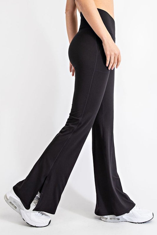 Morning Strolls Crossover Flare Leggings- Black
