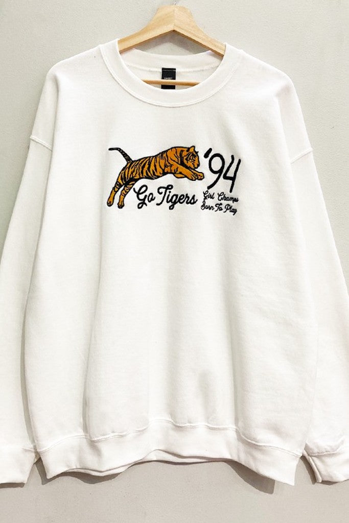 Go Tigers Embroidered Sweatshirt- White