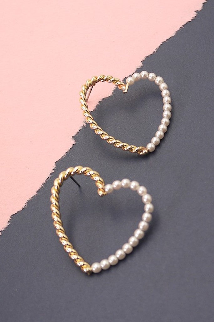 Big Heart Pearl Earrings- Gold