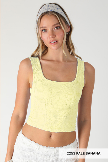 Novalie Double Lace Cropped Tank - Pale Banana
