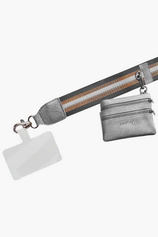 Clip &amp; Go Strap with Pouch -Grey/Gold Stripe