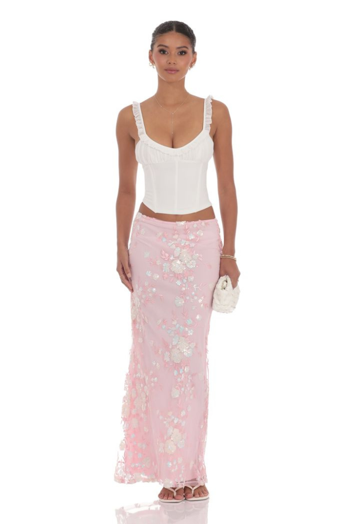 Alison Sequin Floral Maxi Skirt - Pink