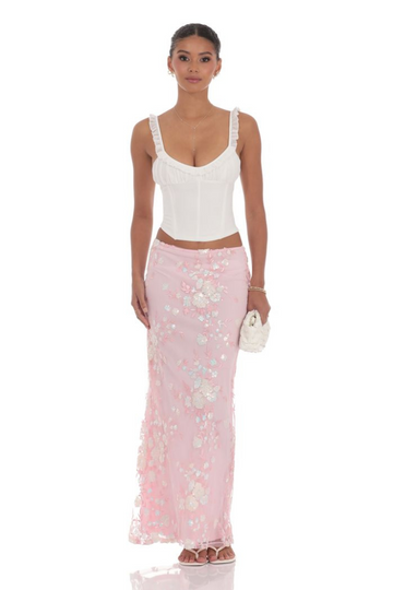 Alison Sequin Floral Maxi Skirt - Pink