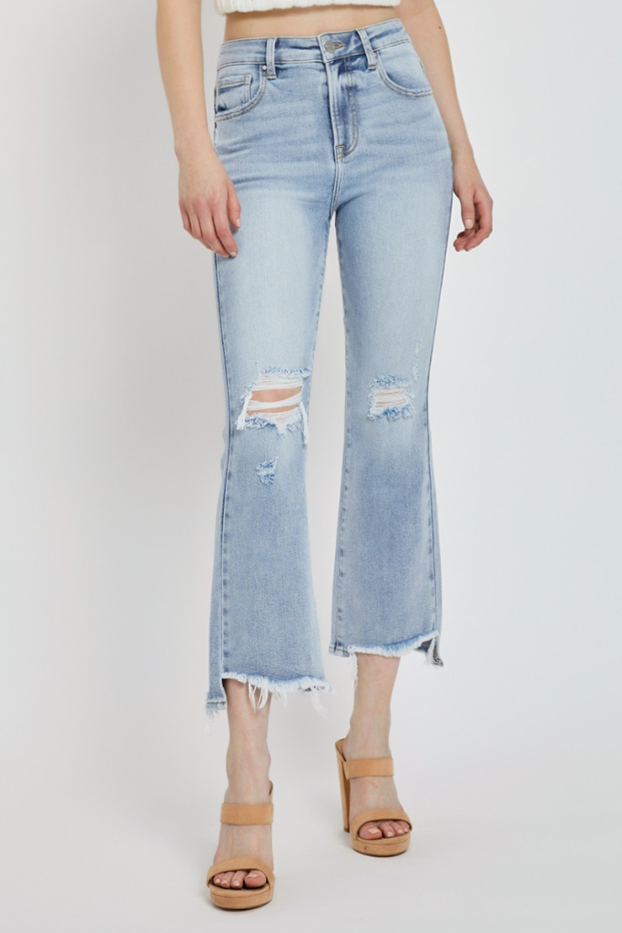 On Fire Cropped Flare Jeans - Light Wash
